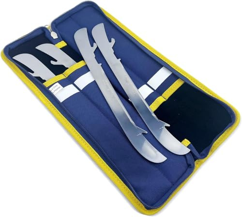VPRO Sac de transport pour lame de patin à glace - Bleu marine - Avec bordure jaune - Protection professionnelle de la lame - Pour patins à glace