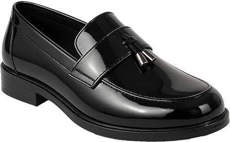 SIRRI Pojkar Slip-On Tofs Loafer Skor Patent & Matt Prom Smarta Formella Skor, Svart, 31 EU
