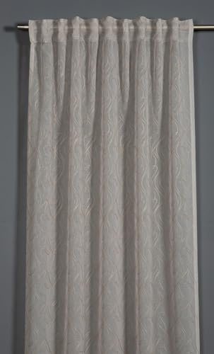 Sehlbach Tenda pronta per l'uso con fettuccia, Ricamo, Tortora, 135 x 245 cm, Ricamo elegante, Tessuto traslucido, Certificato Oeko-Tex, Nastro accorciante incluso