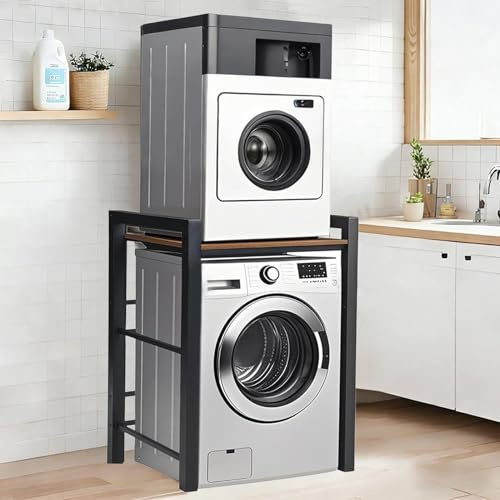 OVLRIJP Waschmaschinenregal Verstellbar, Trocknerschrank, Regal für Waschmaschine mit 3 Einstellbaren Höhen, Tragfähigkeit 350 kg, Schrank für Waschmaschine und Trockner, 75x67x105cm (Schwarz)