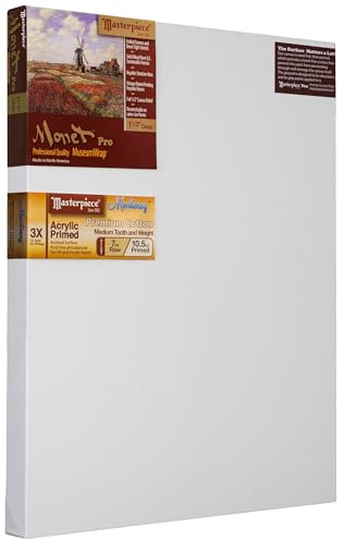Masterpiece ZSMM-1624 Monet Pro 1.5 Deep Monterey 10.5 oz Cotton Medium Texture Stretched Artist Canvas 16 x 24 3 Pack