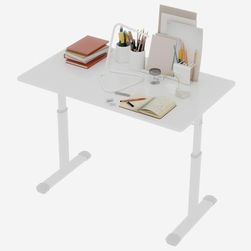 ZHOMGG Scrivania regolabile in altezza manuale 80 x 60 cm, tavolo da lavoro seduto in piedi a manovella, struttura a doppia colonna stabile, 60 – 90 cm, per studente (bianco)