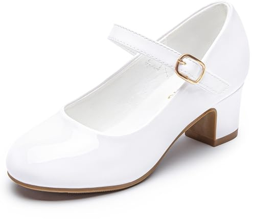 Osinnme Kids Heels for Girls White Dress Shoes Flower Girl for Wedding Girls Church Shoes Size 2 Toddler Princess Easter First Communion Kids Dress Mary Jane Heels Baptism(OS1302PaWhite 2)