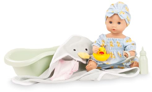 Gotz: Sleepy Aquini: Little Duck - Bath Doll Set, 13 Drink & Wet Baby Girl, Tub, Hooded Towel, Rubber Duck Toy, Pacifier, Bottle, Hard Body, Kids 3+
