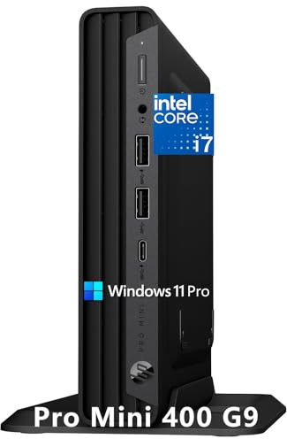 HP Mini Desktop PC Computer for Office Work, Ultra-Compact Silent, Intel i7-12700T (32GB RAM, 1TB SSD), 500GB External HDD, 3X 4K Display Support, Wired Keyboard & Mouse & Stand, Windows 11 Pro