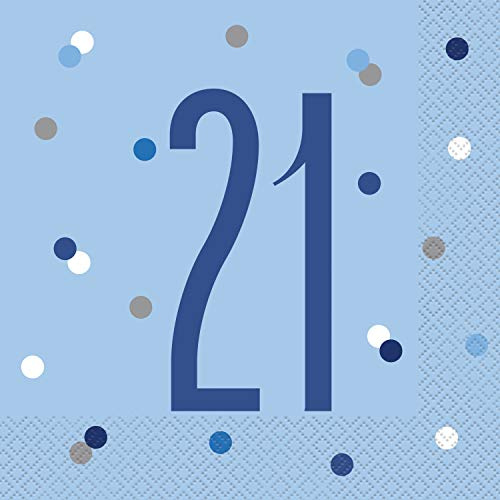 Stunning 21st Glitz Blue & Silver Luncheon Napkins (16cm) - Dazzling Addition for Parties, Events & Elegant Table Decor - 16ct