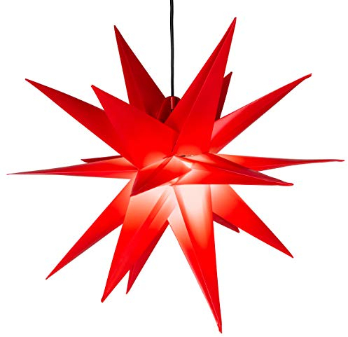 Weihnachtsstern 1 LED warm weiß - Farbe ROT - 3D Lichter-Stern Dekostern 55 cm Fensterdeko PVC Dekostern Weihnachtsdeko Batterie Timer Xmas