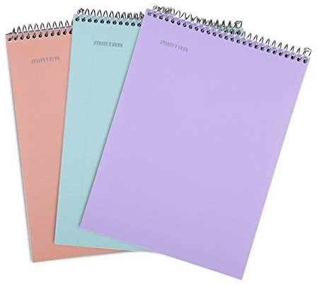 Mintra Office TOP BOUND Durable Spiral Notebooks (Lavender, Salmon, Sage Green, College Ruled 3pk)