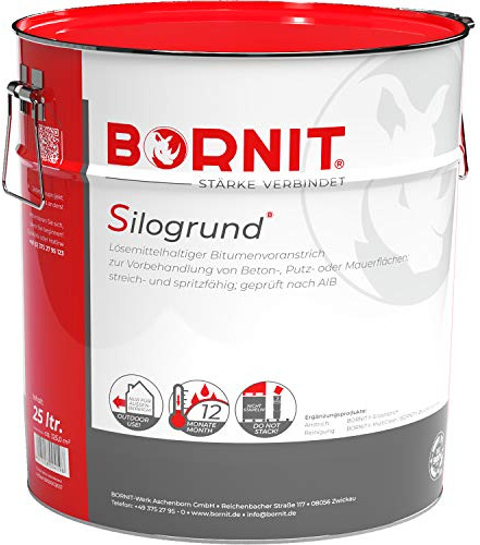 BORNIT Silogrund, 25 Liter Bitumen Voranstrich, lösemittelhaltige Beschichtung für Silo & Siloschutz, Grundierung ideal Siloanstrich