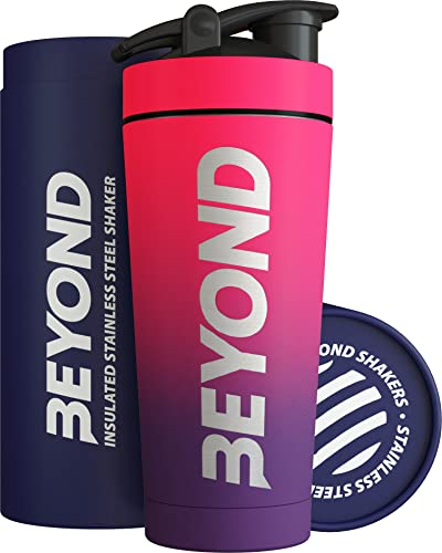 Beyond Shakers Insulated Metal Protein Shaker, Stainless Steel Supplement Bottle - BPA Free for Gym 735ml in Pink & Purple