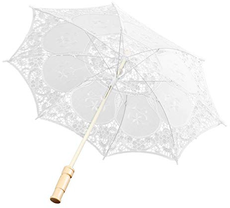 lyrlody Spitze Sonnenschirm, West Stil Hochzeit Brautschirm Falten 3D Blumenstickerei Regenschirm Vintage Fotografie Sonnenschirm Halloween Party Dekoration(Weiße Tuba)