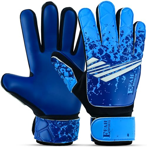 EFAH SPORTS Gants de Gardien de But pour Enfants garçons Filles Jeunes Adultes Gants de Football avec Paumes poignée Solides (Blue, Size 6 Suitable for 13 to 15 Years Old)