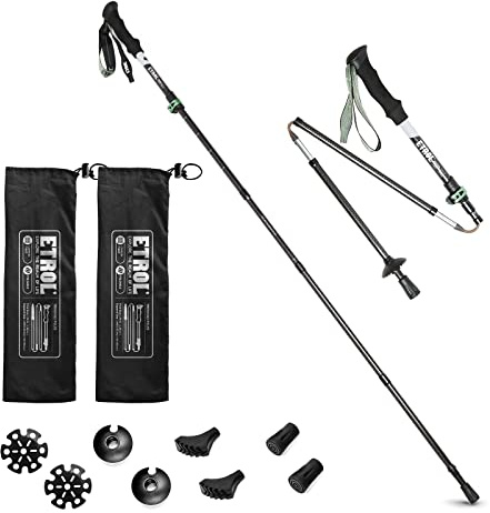 ETROL Carbon Fiber Trekking Poles, Pair of 2 Ultra Lightweight/0.5LB Collapsible Hiking & Walking Sticks for Men and Women, Folding Hiking Poles for Camping Backpacking with Quick Flip Lock,EVA Handle
