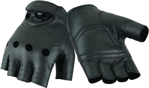 BLACKWILD Fingerlose Handschuhe | Ohne Finger Leder Motorradhandschuhe Herren und Damen| Fingerlos Fahrradhandschuhe,Gym Fitness Handschuhe auch für MTB und Taktische (Schwarz, L)