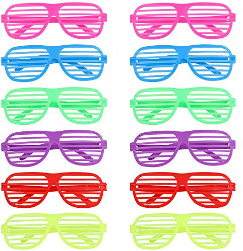 Fowecelt Neon Glasses Shutter Shades - 12pcs for Children, 80s Party Accessories, Decoration, Sunglasses for Night Out