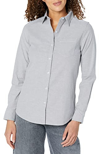 Amazon Essentials Chemise en Tissu Oxford Extensible boutonnée à Manches Longues (Grandes Tailles Disponibles) Femme, Gris, XL