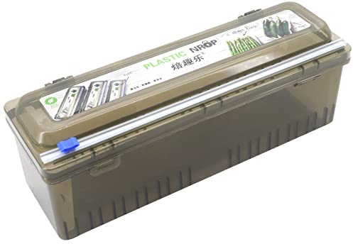 Beowanzk Cling Film Dispenser and Cutter,Kitchen Foil and Clingfilm Dispenser with Sliding Cutter,Food Wrap Holder,Tin Foil and Plastic Wrap Organizer,Adjustable Cling Film Cutting Box