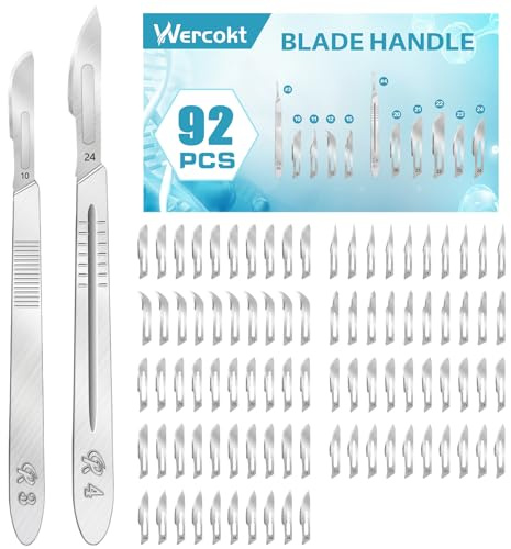 92PCS Surgical Blades Kit, 10#11#12#15#20#21#22#23#24 Sterile Blade for dermaplaning, Craft & More, Art Carving Blade with 2 Stainless Steel Handles