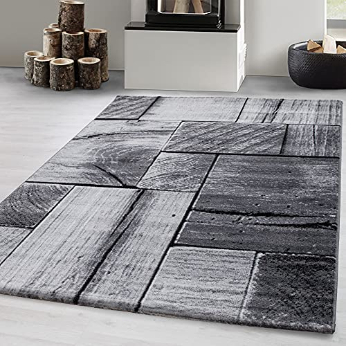 Carpetsale24 Teppich Wohnzimmer Moderne 3D-Holzdesign Schwarz - Grau 240 x 340 cm - Kurzflor Teppich Schlafzimmer Pflegeleicht Extra Weich - Flauschiger Teppich Waschbar Esszimmer Küche Rechteckig