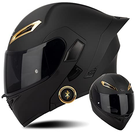 Bluetooth Motorradhelm ECE-geprüfter Klapphelm Modulare Helm Erwachsene Damen und Herren mit Doppelvisier, Lautsprechermikrofon Geräuschunterdrückung Multifunktional Bluetooth