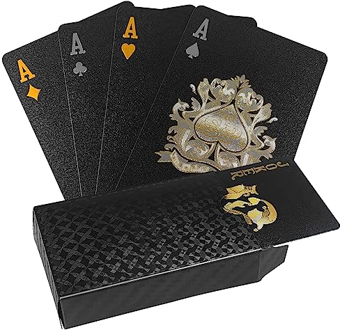 Fousenuk Spielkarten Plastik Wasserfest, Pokerkarten Profi Design, Kunststoff Playing Cards Kartendeck, Hochwertig Poker Kartenspiel für Das Geschenkpartyspiel (Goldfolie, Silberfolie, Black Diamond)