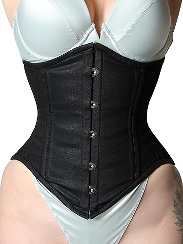 Royals Fashion Heavy Duty Waist Trainer Womens Conical Curvy Corset Underbust Steel Boned Cotton Corset (as1, alpha, x_s, regular, regular, Black)