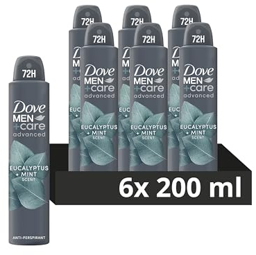 Dove Men+Care Advanced Eucalyptus + Mint Anti-Perspirant Aerosol Deodorant Spray with Triple Action technology & ¼ moisturising cream for 72 hour sweat and odour protection 6x 200 ml