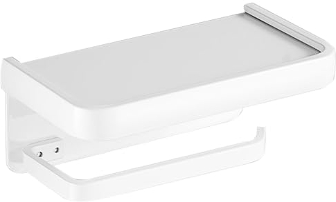 Porte-Papier Toilette avec étagère pour téléphone, Support Mural adhésif ou à vis, Support Mural pour Rouleau de Papier Toilette, Blanc