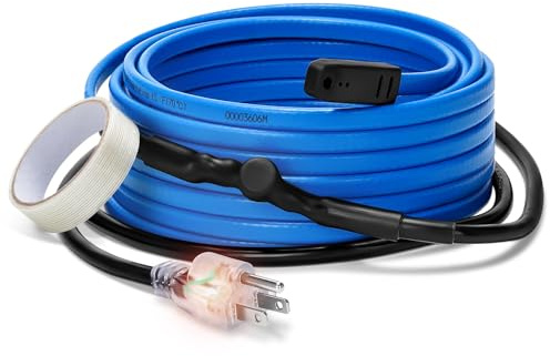 Pipe Heating Cable With Thermostat for Freeze Protection, 30FT Cable + 6FT Power Line, Heat Tape for Water Insulation, Trace for Metal Plastic Home, Roof, RV, Gutter