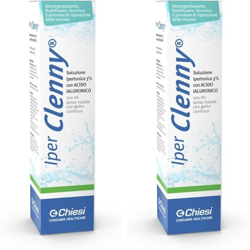 Iper Clenny Spray Nasale - Soluzione Salina Ipertonica - Per Adulti e Bambini - Azione Decongestionante e Fluidificante - Raffreddore, Rinite, Rinosinusite - 2 Spray da 100ml