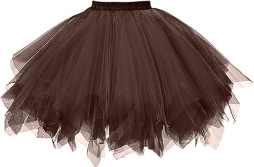 MIVORA Gonna da donna in tulle, 50, elasticizzata, da ballo, rockabilly, per cosplay, da sera, marrone, S/XL