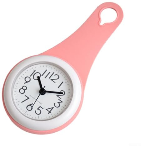 Kompakte Badezimmer-Uhr mit wasserdichtem Design, leise, einfach aufzuhängen, perfekt für Dusche und Küche (für Rosa)