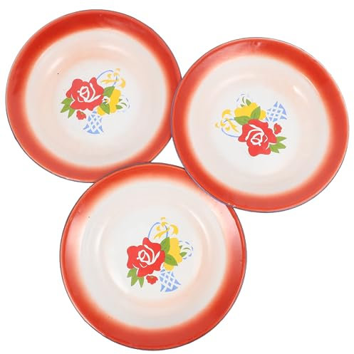 FUNNETOYU 3piezas Platos De Esmalte Bandejas De Vapor Vajilla De Cocina Roja Para Servir