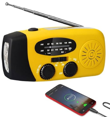 Radio solaire portable avec radio météo AM/FM/NOAA - Radio portable avec manivelle d'urgence, alarme SOS et dynamo à manivelle - 2000 mAh - Chargeur USB - Lampe de poche LED - Pour urgence