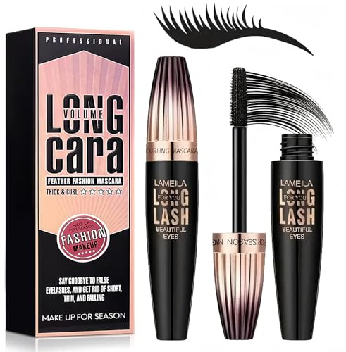 4D Fibre Soie Mascara, allongement de cils extra long et mascara volume?Noir Intense, Tenue Longue Durée, Effet Faux Cils Naturel Sans Paquets