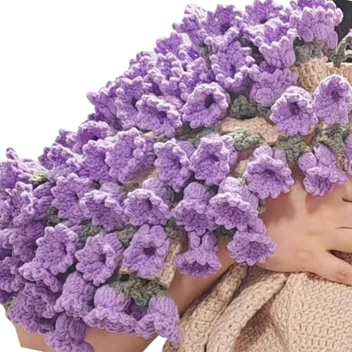 MARCBUSE Manta de ganchillo hecha a mano con ramo de flores de punto suave en tono pastel para el día de la madre, cumpleaños, decoración del hogar, sala de estar