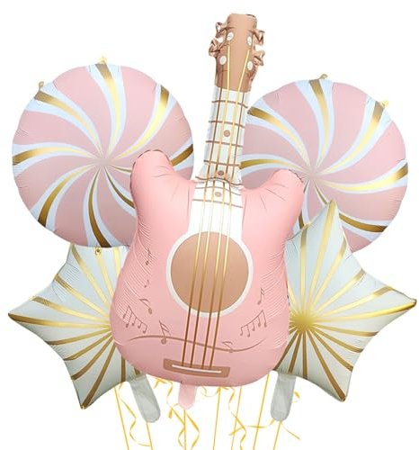 Ovanda Gitarre Luftballon, Musik Deko Folienballon, Fotobox Accessoires, Foto Requisiten Geburtstag für Geburtstag Mädchen Ballons Musik Mottoparty Tanzparty Zuhause Outdoor Party Feiern