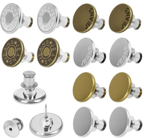 QWORK® Lot de 12 (6 Styles) Boutons de Jean Réglables 17mm – Boutons sans Couture pour Serrer et Ajuster Vos Vêtements, DIY Réparation