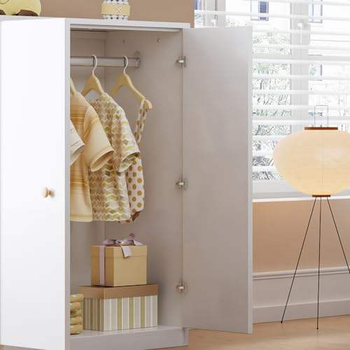 ZKLOEP Piccolo armadio a 2 ante con barra, MDF bianco - Versatile per camera da letto, soggiorno e camera dei bambini