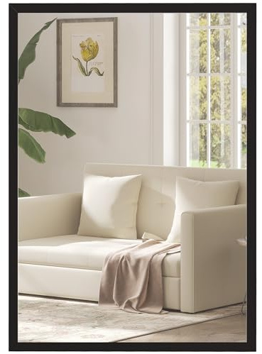 HOMCOM Miroir Mural rectangulaire 50 x 70 cm, Cadre en Bois Noir, idéal pour la Salle de Bain, Salon ou Chambre