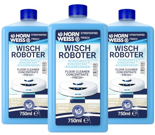 HORNWEISS 3 x 750 ml rengöringsmedel för torkrobot koncentrat – rändfritt | golvrengöring för alla robotdammsugare och sugtorkare | kakel, laminat, vinyl, parkett och PVC | diskret fräsch doft