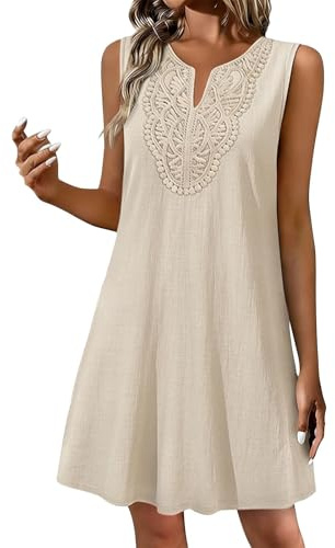 Abito Lino Donna Estivo Lungo Senza Maniche Girocollo Abiti Taglie Forti Estivi Donna Casual Vestiti Lunghi Donne Mare Prendisole Cotone Vestito Da Spiaggia Leggero Elegante Copricostume Summer Dress