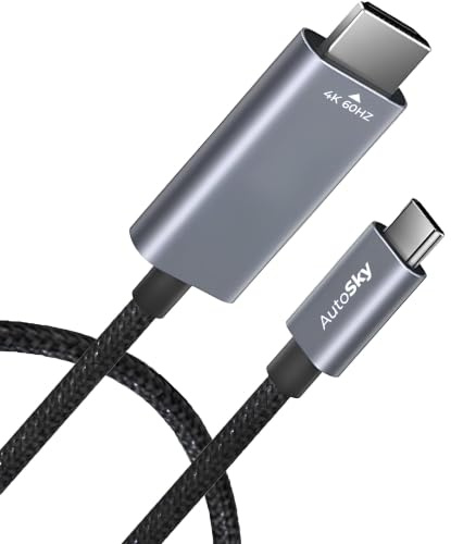 AutoSky USB-C till HDMI-kabel 4K 60 Hz, Plug & Play, USB-C till HDMI-adapter för TV, bildskärm och projektor, kompatibel med USB-C-enheter med DisplayPort Alt Mode