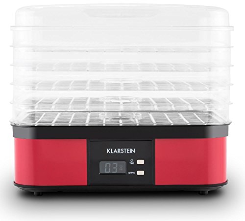 Klarstein Valle di Frutta Déshydrateur en acier inoxydable pour viande et fruits (250 W, 5 étages de 32 x 25 cm chacun, température réglable, minuterie) rouge/noir
