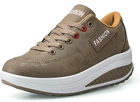 QZBAOSHU Damen Abnehmen Walkingschuhe Turnschuhe Fitness Keile Plattform Schuhe Sneakers (39 EU,Khaki)
