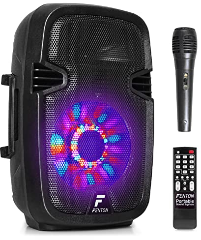 FT8LED Enceinte Sono Portable avec Batterie 8'' - 300W, Streaming Audio Bluetooth, USB/SD/AUX, Micro Filaire, Eclairage LED, Facile à Transporter, Parfaite comme Enceinte Sono Extérieure