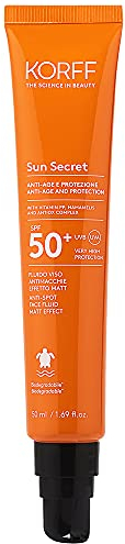 Korff Korff Sun Secret Fluido Viso Antimacchie SPF50, Crema Fluida Effetto Matt Texture Morbida, Protezione Alta UVB e UVA, Biodegradabile, 50ml - 130 g