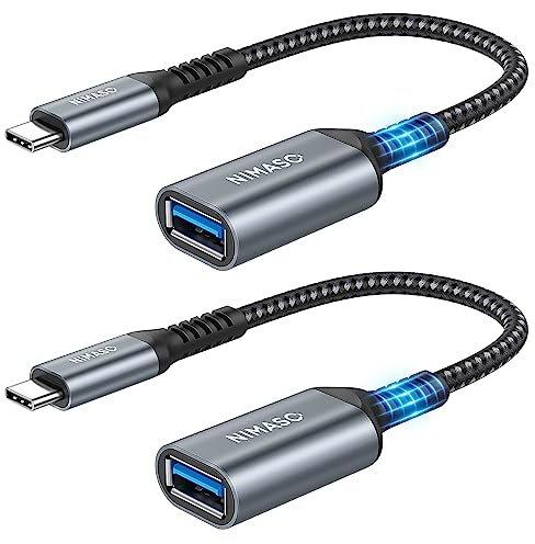 Nimaso NIMASO USB-C-auf-USB-3.1-Adapter, 2 Stück, OTG-Kabel, Typ-C-Stecker auf USB-Buchse, OTG-Adapter, kompatibel mit MacBook 2018, iPad Pro 2022, Samsung Galaxy S23/S22 Note 10/A53, Huawei P50/P40,