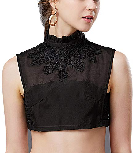 CHENGZI Faux Col de Chemise pour Femme, Volants Amovibles, Col en Dentelle, Demi-Chemise, Faux Col, Noir , taille unique