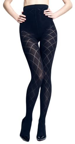 SENTELEGRI Mega beautiful semi opaque patterned tights 40 Denier 3D (as8, alpha, l, regular, regular, Black, Large)